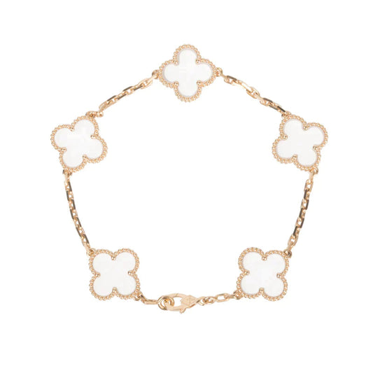 [Love Lucky] Armband aus Bergkristall mit Kleeblatt-Motiv und 5 Roségold