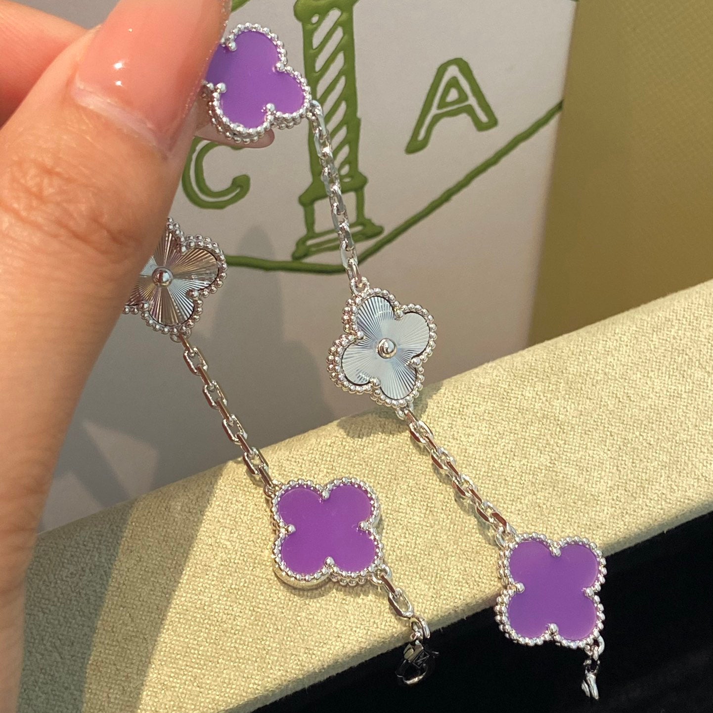 [Love Lucky]CLOVER  5 MOTIFS  PURPLE VIOLET BRACELET SILVER