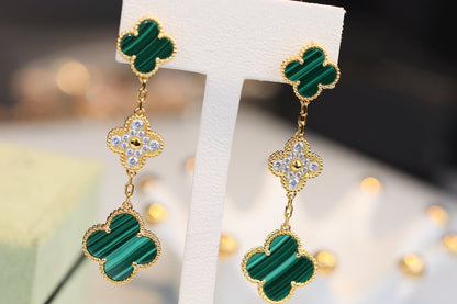 [Love Lucky]CLOVER OHRRINGE GOLD MALACHIT DIAMANT 3 MOTIV