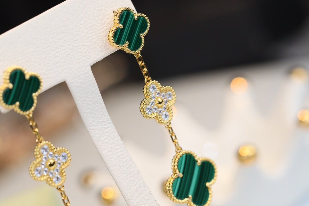 [Love Lucky]CLOVER OHRRINGE GOLD MALACHIT DIAMANT 3 MOTIV