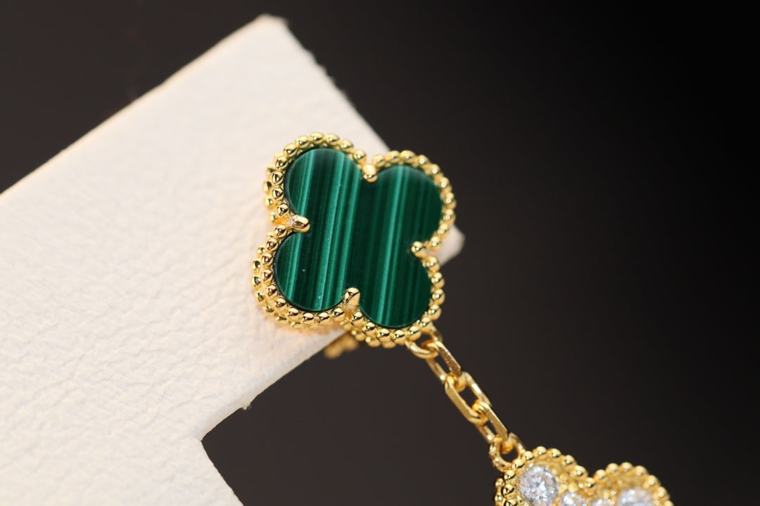[Love Lucky]CLOVER OHRRINGE GOLD MALACHIT DIAMANT 3 MOTIV