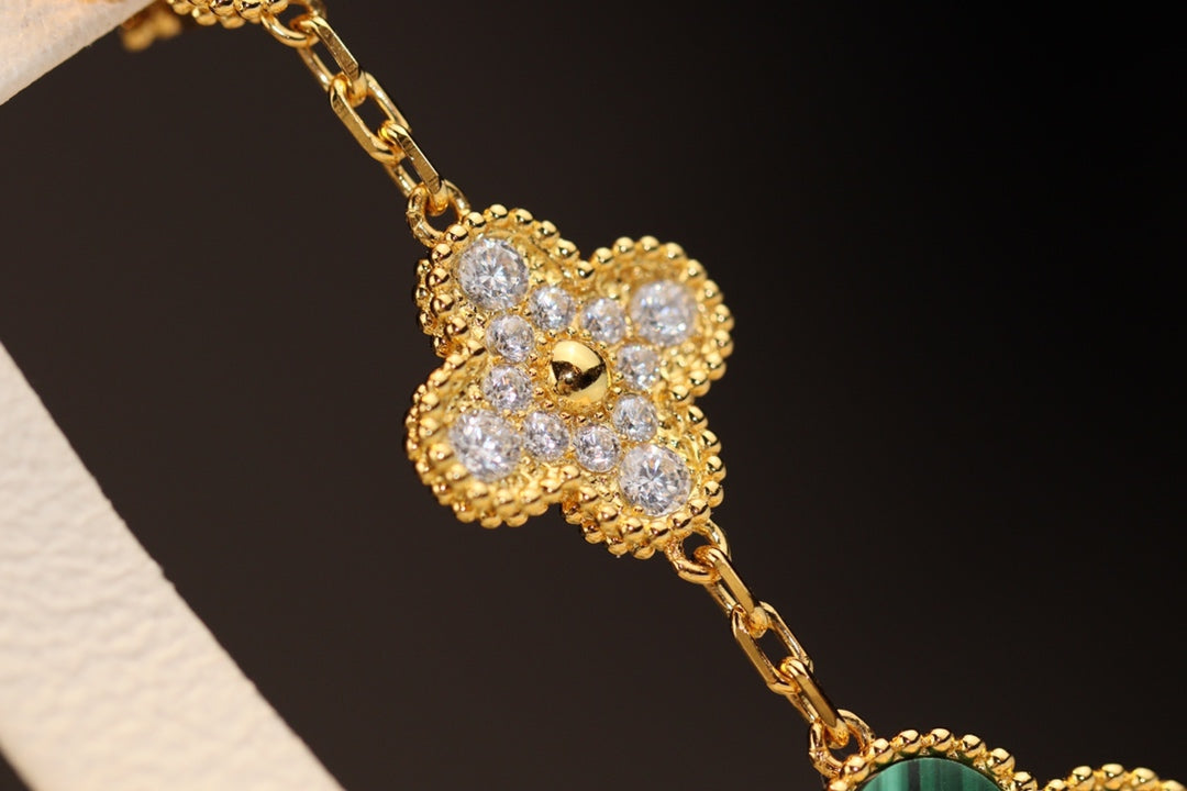 [Love Lucky]CLOVER OHRRINGE GOLD MALACHIT DIAMANT 3 MOTIV