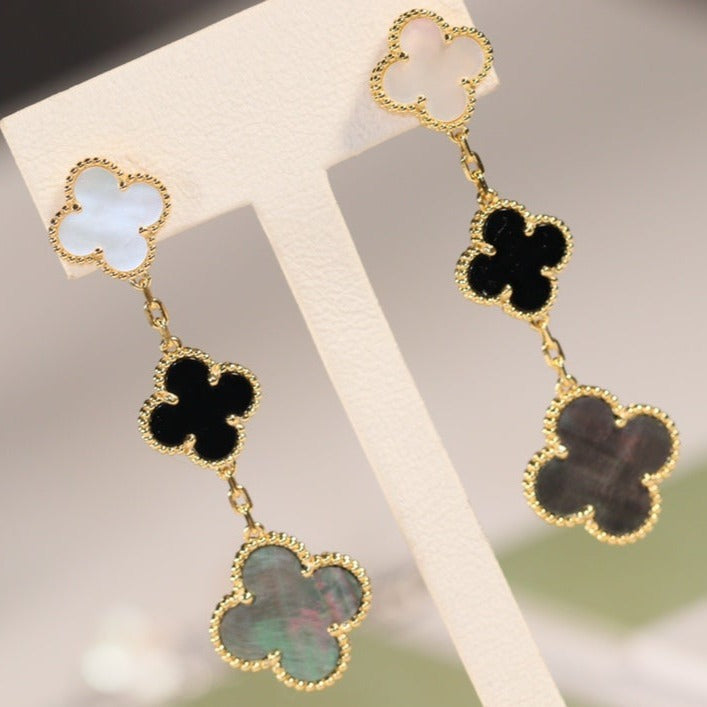 [Love Lucky]CLOVER OHRRINGE GOLD ONYX MOP 3 MOTIV 
