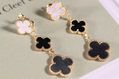[Love Lucky]CLOVER OHRRINGE GOLD ONYX MOP 3 MOTIV 