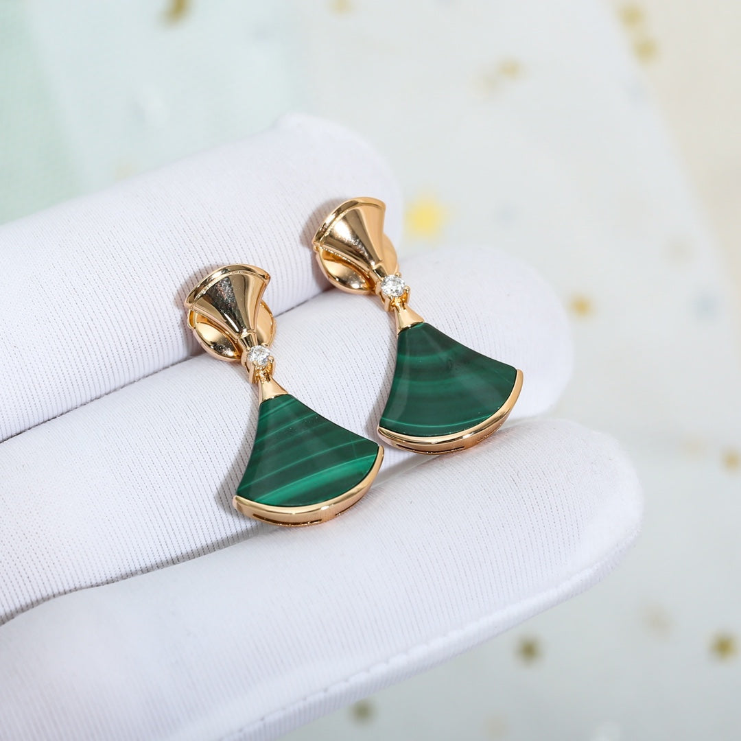 [Love Lucky]DREAM MALACHITE PINK GOLD EARRINGS