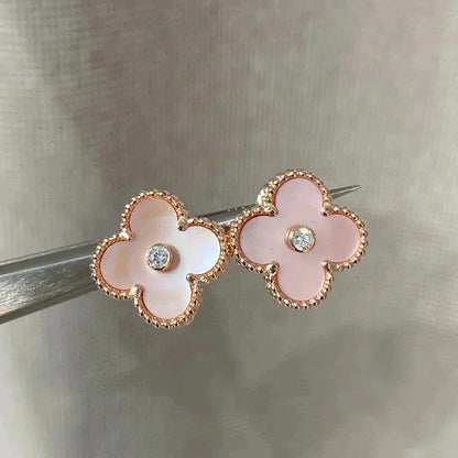 [Love Lucky]CLOVER MEDIUM 1 MOTIFS PINK MOP DIAMOND OHRRINGE