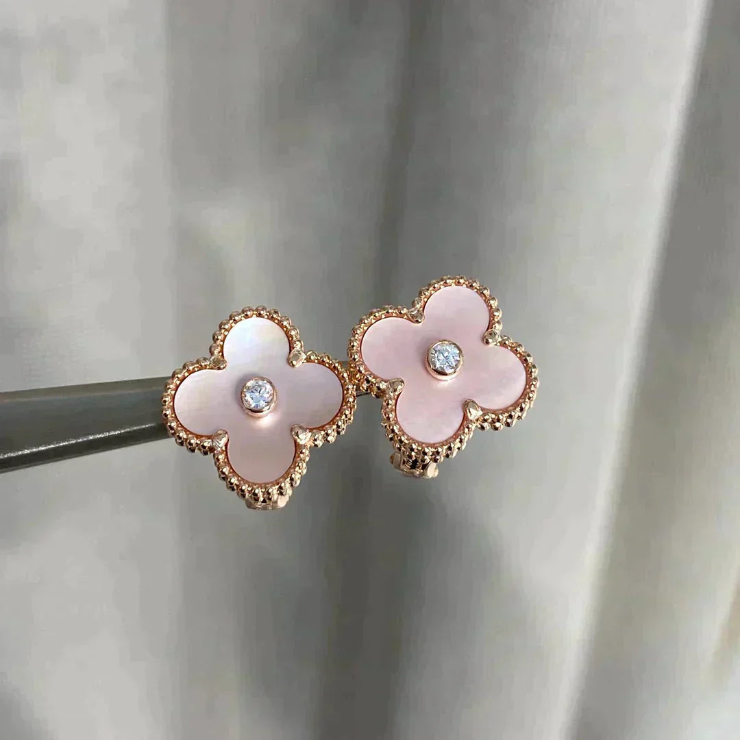 [Love Lucky]CLOVER MEDIUM 1 MOTIFS PINK MOP DIAMOND OHRRINGE