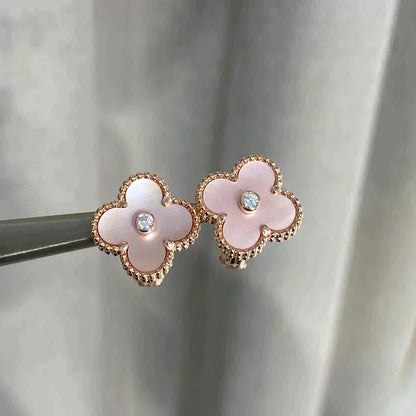 [Love Lucky]CLOVER MEDIUM 1 MOTIFS PINK MOP DIAMOND OHRRINGE