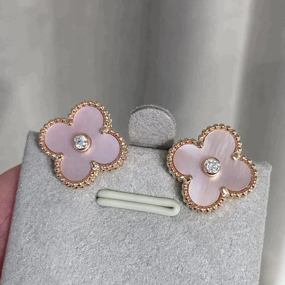 [Love Lucky]CLOVER MEDIUM 1 MOTIFS PINK MOP DIAMOND OHRRINGE