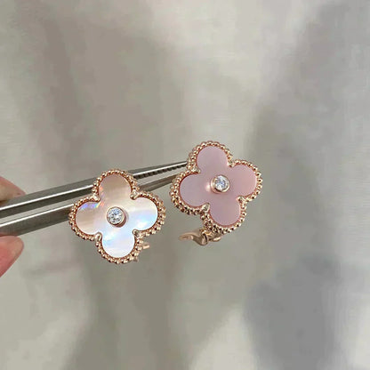 [Love Lucky]CLOVER MEDIUM 1 MOTIFS PINK MOP DIAMOND OHRRINGE