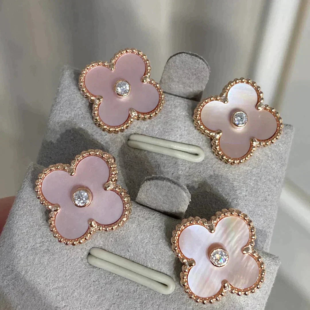 [Love Lucky]CLOVER MEDIUM 1 MOTIFS PINK MOP DIAMOND OHRRINGE