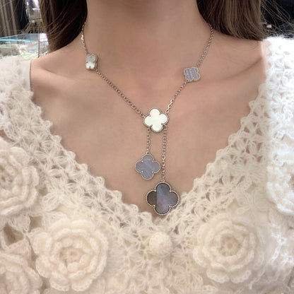 [Love Lucky]CLOVER MOP CHALCEDON HALSKETTE SILBER 6 MOTIV 