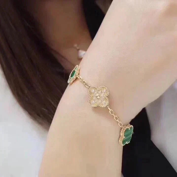 [Love Lucky]CLOVER 5 MOTIV MALACHIT DIAMANT ARMBAND