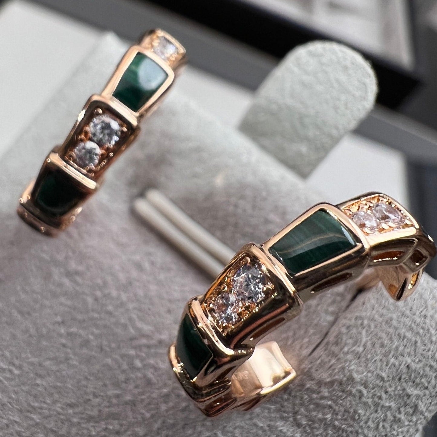 [Love Lucky]SERPENTI MALACHITE PINK GOLD EARRINGS