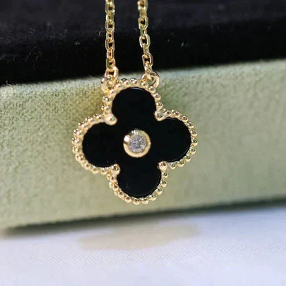 [Love Lucky]CLOVER 15MM DIAMANT-ONYX-HALSKETTE