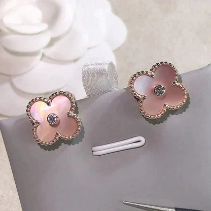 [Love Lucky]CLOVER MEDIUM 1 MOTIFS PINK MOP DIAMOND OHRRINGE