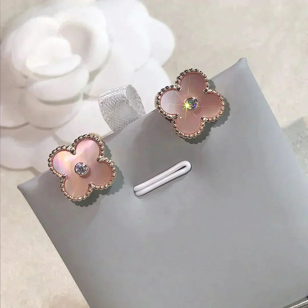 [Love Lucky]CLOVER MEDIUM 1 MOTIFS PINK MOP DIAMOND OHRRINGE