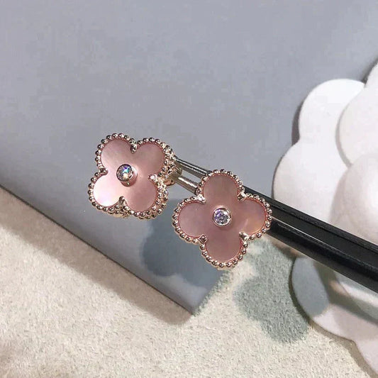 [Love Lucky]CLOVER MEDIUM 1 MOTIFS PINK MOP DIAMOND OHRRINGE
