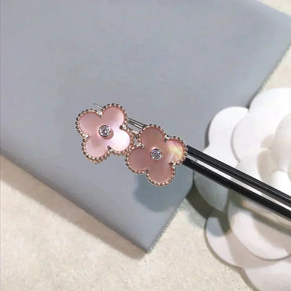 [Love Lucky]CLOVER MEDIUM 1 MOTIFS PINK MOP DIAMOND OHRRINGE