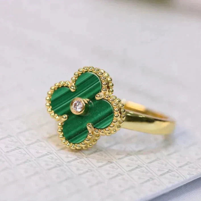 [Love Lucky]CLOVER MALACHITE RING GOLD DIAMOND