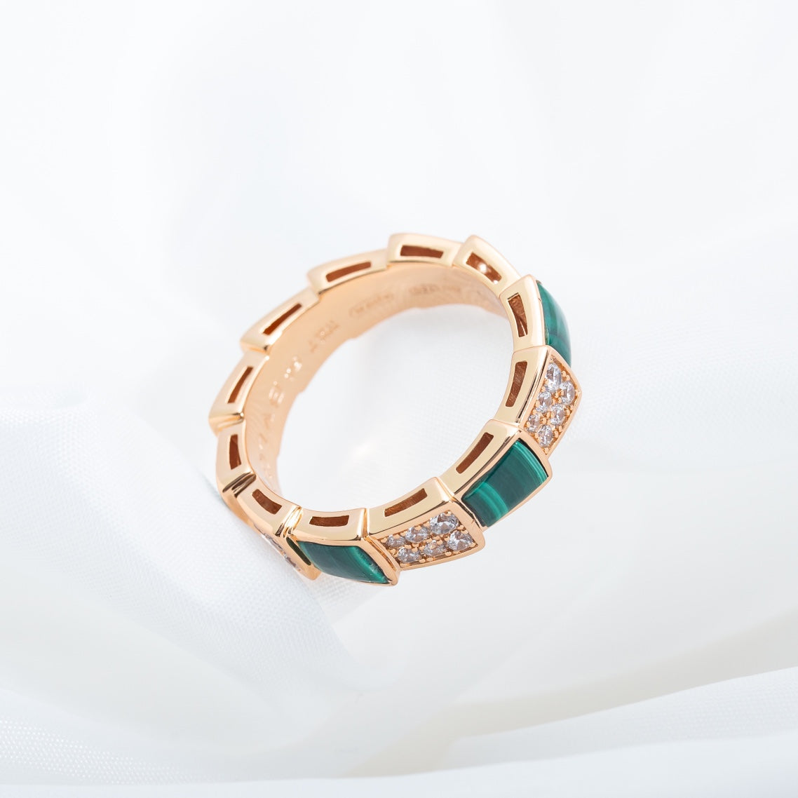 [Love Lucky]SERPENTI RING ROTGOLD MALACHIT DIAMANT GEPAART 4MM