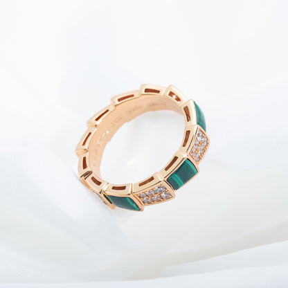 [Love Lucky]SERPENTI RING ROTGOLD MALACHIT DIAMANT GEPAART 4MM