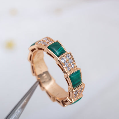 [Love Lucky]SERPENTI RING ROTGOLD MALACHIT DIAMANT GEPAART 4MM