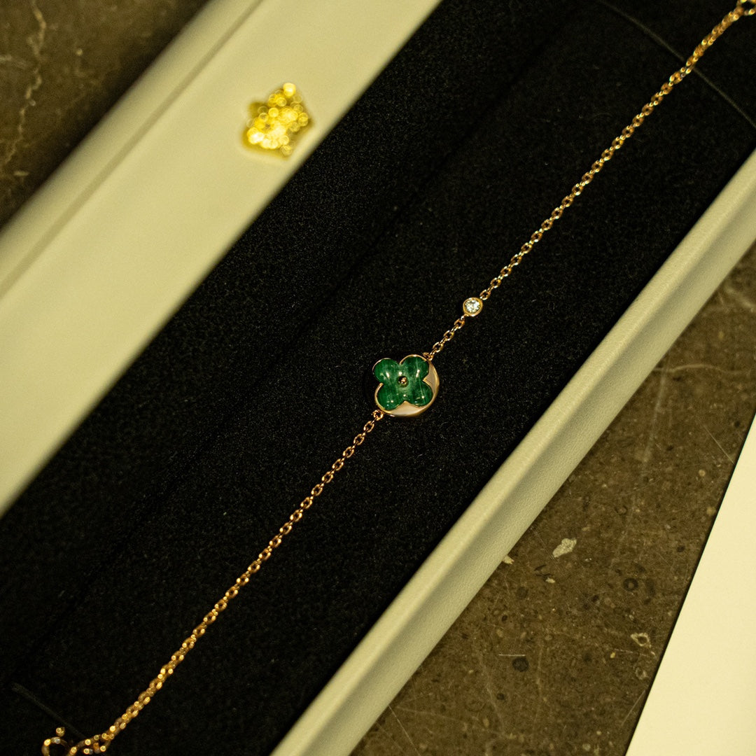 [Love Lucky]SUN MALACHITE 1 DIAMOND PINK GOLD BRACELET