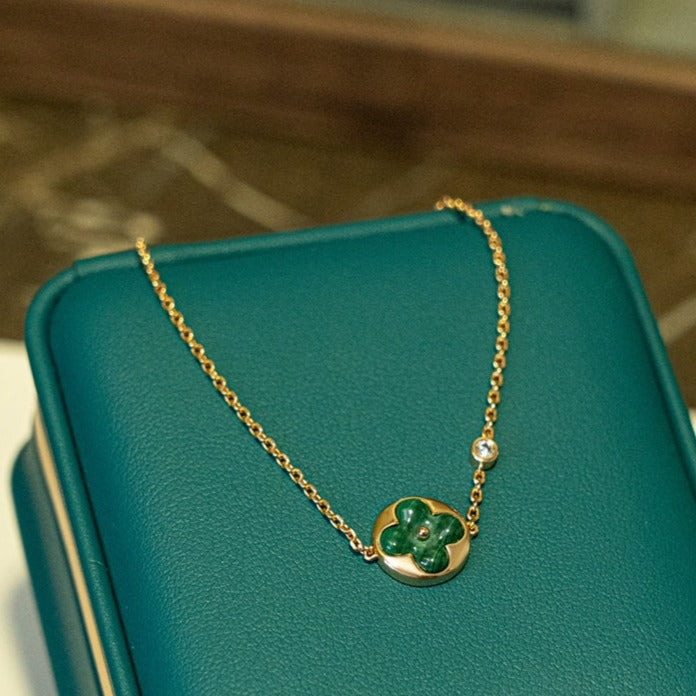 [Love Lucky]SUN MALACHITE 1 DIAMOND PINK GOLD BRACELET