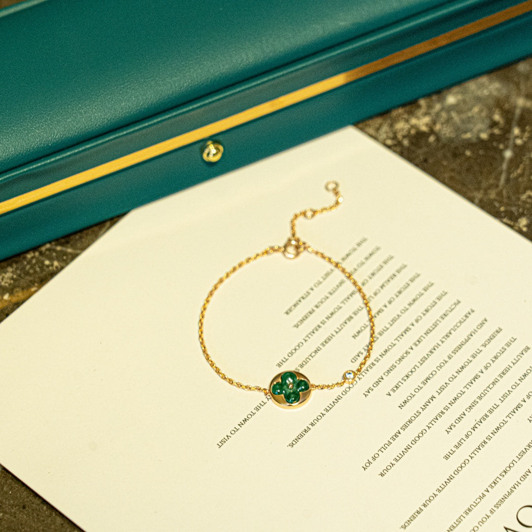 [Love Lucky]SUN MALACHITE 1 DIAMOND PINK GOLD BRACELET