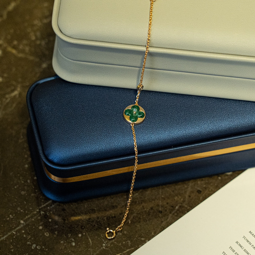 [Love Lucky]SUN MALACHITE 1 DIAMOND PINK GOLD BRACELET