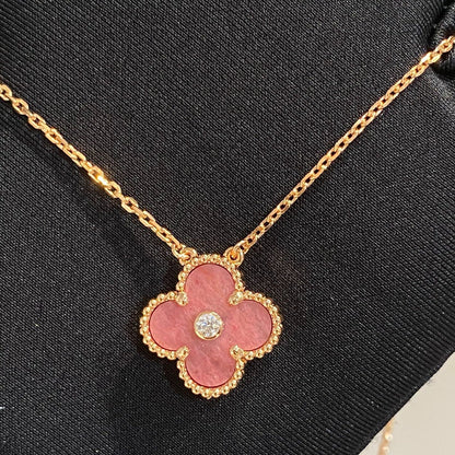 [Love Lucky]CLOVER 15MM DIAMANT-RHODONIT-HALSKETTE