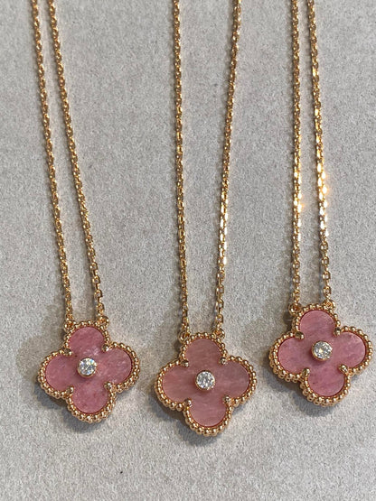 [Love Lucky]CLOVER 15MM DIAMANT-RHODONIT-HALSKETTE