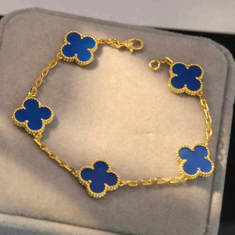 [Love Lucky]CLOVER 5 MOTIVE BLAUER ACHAT ARMBAND