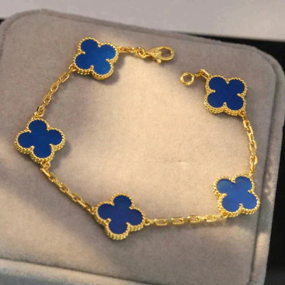 [Love Lucky]CLOVER 5 MOTIVE BLAUER ACHAT ARMBAND