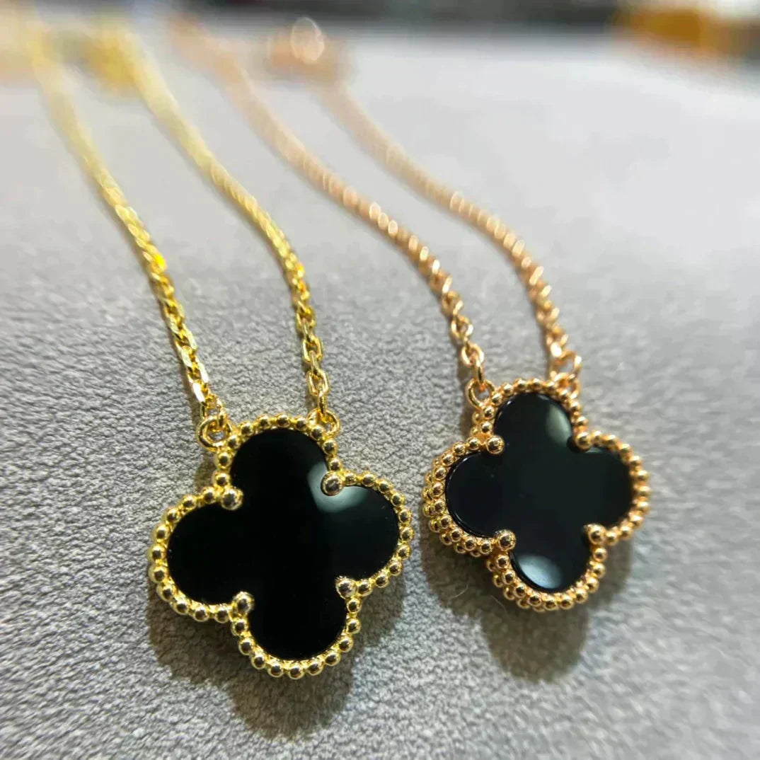 [Love Lucky]CLOVER 15MM BLACK ONYX SINGLE FLOWER NECKLACE
