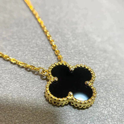 [Love Lucky]CLOVER 15MM BLACK ONYX SINGLE FLOWER NECKLACE