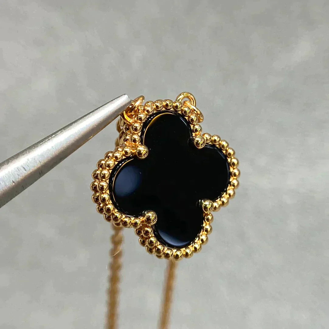 [Love Lucky]CLOVER 15MM BLACK ONYX SINGLE FLOWER NECKLACE