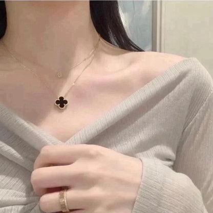 [Love Lucky]CLOVER 15MM BLACK ONYX SINGLE FLOWER NECKLACE