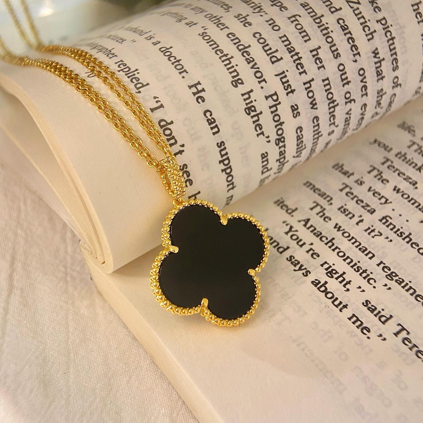 [Love Lucky]CLOVER 25MM HALSKETTE GOLD ONYX