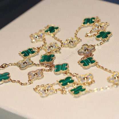 [Love Lucky]CLOVER 20 MOTIFS MALACHITE DIAMOND NECKLACE