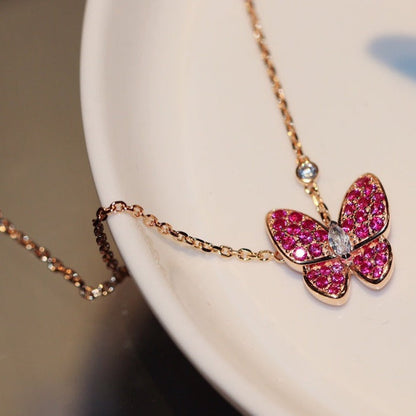 [Love Lucky] SCHMETTERLING ROTE DIAMANT ROSÉGOLD HALSKETTE