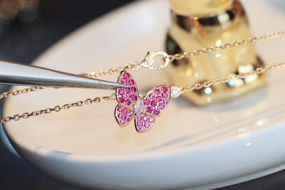 [Love Lucky] SCHMETTERLING ROTE DIAMANT ROSÉGOLD HALSKETTE