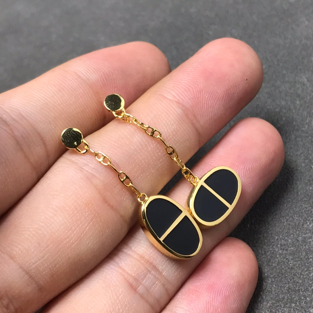 [Love Lucky]CHAINE VERSO BLACK CERAMIC SILVER EARRINGS