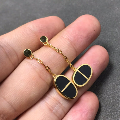 [Love Lucky]CHAINE VERSO BLACK CERAMIC SILVER EARRINGS