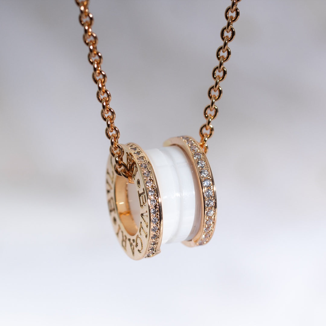 [Love Lucky]ZERO 1 WEISSE KERAMIK ROSA GOLD DIAMANT HALSKETTE