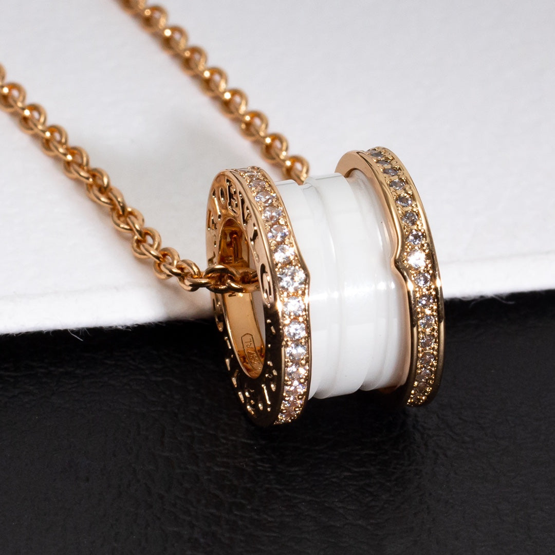 [Love Lucky]ZERO 1 WEISSE KERAMIK ROSA GOLD DIAMANT HALSKETTE