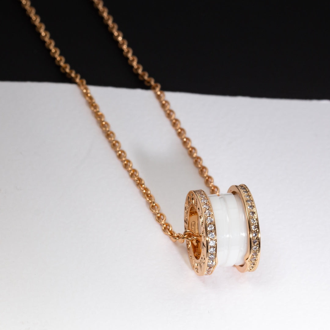 [Love Lucky]ZERO 1 WEISSE KERAMIK ROSA GOLD DIAMANT HALSKETTE