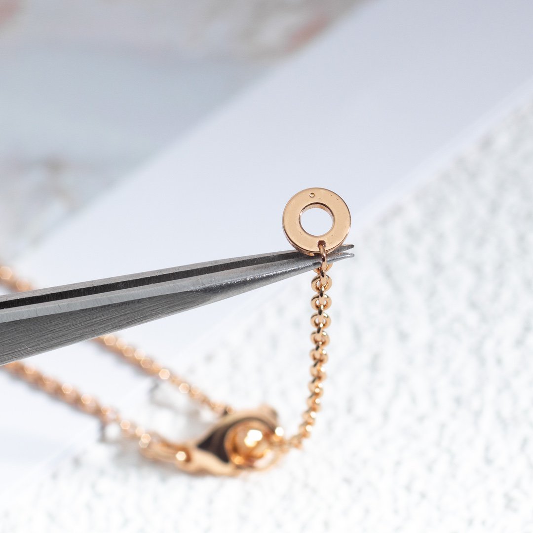 [Love Lucky]ZERO 1 WEISSE KERAMIK ROSA GOLD DIAMANT HALSKETTE