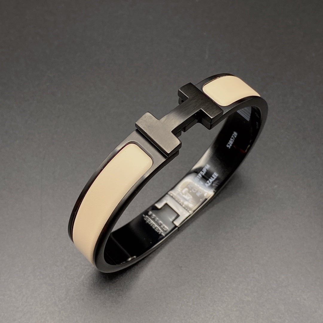 [ラブラッキー]Hブレスレット 12mm ブラックベージュ セラミック